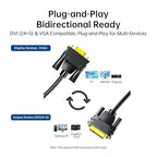 DVI to VGA Cable 6ft/1.8m [DVI-I 24+5 Pin Male to VGA Male] - Gold-Plated Connector for PC, Monitor, Projector - Compatible with Desktop, Laptop, GPU