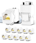 AMPCOM CAT6A UTP RJ45 Keystone Jack 50u Gold Plating Reusable Ethernet Wall Jack with Adjustable Ratchet Lock (No Tool and Zip Tie Required) - White (12-Pack)
