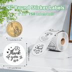 2'' White Round Thermal Labels, 750pcs Circle Thermal Printer Label, Multi-Purpose for DIY Logo Design, Name/Price Tag, Address, QR Code, 750 Labels/Roll