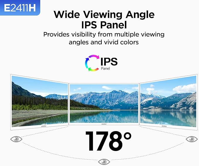 KOORUI 24 inch Monitor 120Hz, Full HD 1920 * 1080p IPS Ultra-Thin Computer Monitor, 99% SRGB Color Gamut, VESA 100 * 100mm Mountable,Tilt Adjustable,HDMI & VGA Ports,Black, E2411H