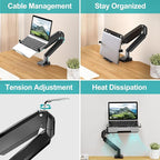MOUNT PRO Laptop Arm Mount for Desk, 2 in 1 Function Monitor Laptop Stand, Fits Max 17" Notebook and 32" Computer Screen, Aluminum Single Monitor Holder with Adjustable Tray, Holds up to 19.8lbs