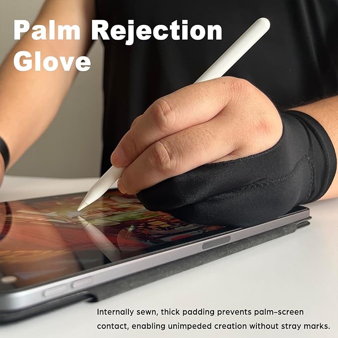 Drawing Glove, Artist Glove for Drawing Tablet iPad, Digital Art Palm Rejection Glove, Good for Left and Right Hand – XS, 2 Pack