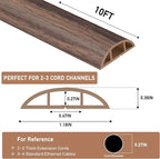 Floor Cord Cover Self Adhesive Cord Hider Floor Extension Cord Covers for Floor Power Cord Protector Cable Management Prevent Cable Trips Cable Cavity 0.47" W x 0.27" H (Smoked Brown Wood, 10Ft)