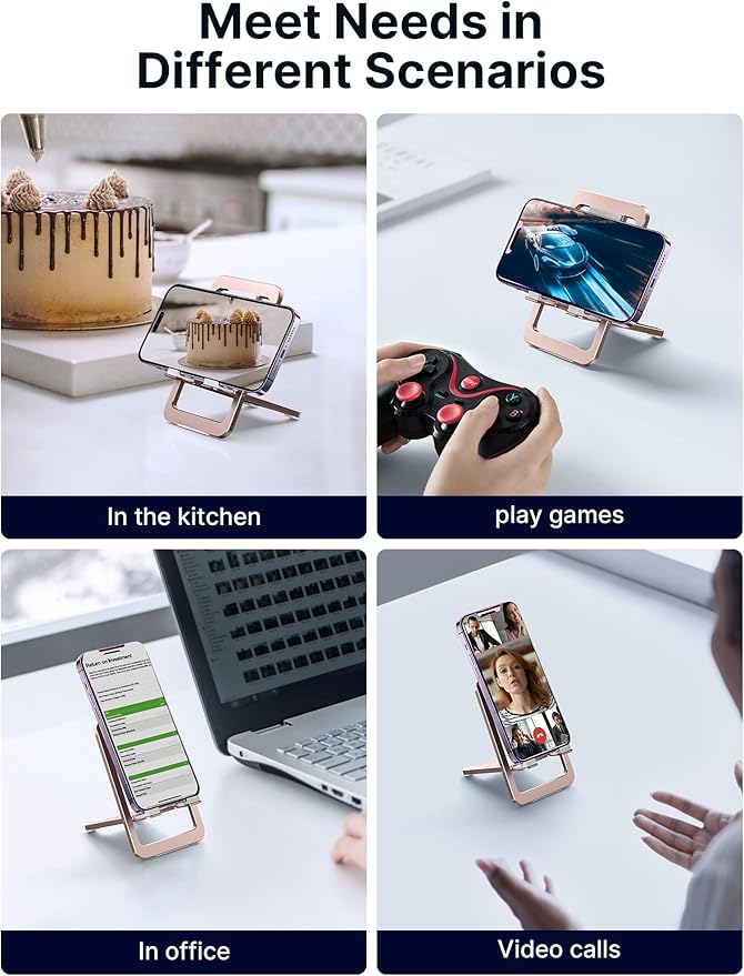 JSAUX Cell Phone Stand, Foldable Aluminum Adjustable Phone Holder for Desk Portable Travel Holder Office Desk Accessories Compatible with iPhone 15 14 13 12 11 Pro Max X Samsung S24 S23 -Pink