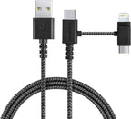 Smartish USB-C/Lightning Cable for iPhone 16/15/14 - Crown Joule - 6Foot Universal Fast Fabric Wrapped Charging Cable w/Micro-USB - Apple MFi Certified for iPhone 13/12/SE/iPad/AirPods/Android - Black