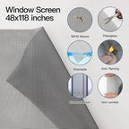 Window Screen Door Repair Kit Include Window Screens Mesh 48"x117" with All Tools in Window Screen Replacement(Screen Rollers, Splines, Hook), Yolovit