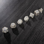 Silver Metal Hollow DND Dice Set (Cleric) Metallic Luster Maze Design with Storage Box - Balanced Weight 7 Piece Zinc Alloy, Designed for Dungeons and Dragons DM and Player RPG Accessories