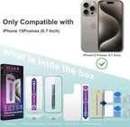 2 Pack Screen Protector Tempered Glass for iPhone 15 Pro Max 6.7-Inch Auto Dust Removal, No Bubbles, High Definition Clear, Easy Installation