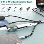 Travel Essentials 4 in 2 Multi Charging Cable for iWatch Charger(2Pack 5FT),USB A/USB C Multiple Charger Cable/Cord for All Devices Compatible for iWatch Ultra/SE/10-1,iPhone 16-11, Android,More
