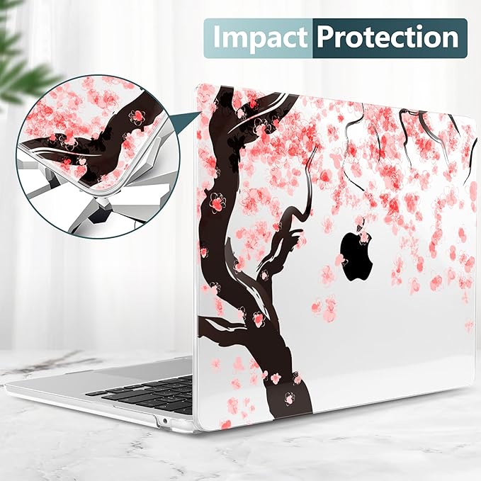TWOLSKOO Compatible with M4 MacBook Air 15 inch Case 2025-2023 Released Model M4 A3241 M3 A3114 M2 A2941, Plastic Hard Shell & Screen Protector & Keyboard Cover & Trackpad Film, Cherry Blossoms