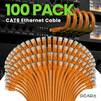 GEARit Cat 6 Ethernet Cable (100-Pack 1 Foot) Cat6 Network Patch, 10Gbps, RJ45, Snagless Cord, Gold-Plated Connectors, Internet for PC, TV, Tablet, Router, Printer, Servers, IT Data Center - Orange