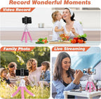 UBeesize Flexible Phone Tripod with Wireless Remote and Clip, Cell Phone Stand for Video Recording (Pink)