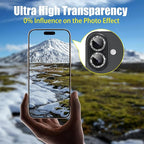 AGVEE 3+3 6 Pack for iPhone 16 6.1" / 16 Plus 6.7" Camera Lens Cover Protector, Bling Glitter & CD-Textured Metal Ring 9H Tempered HD Glass Camera Cover Protector Film, Glitter-Black