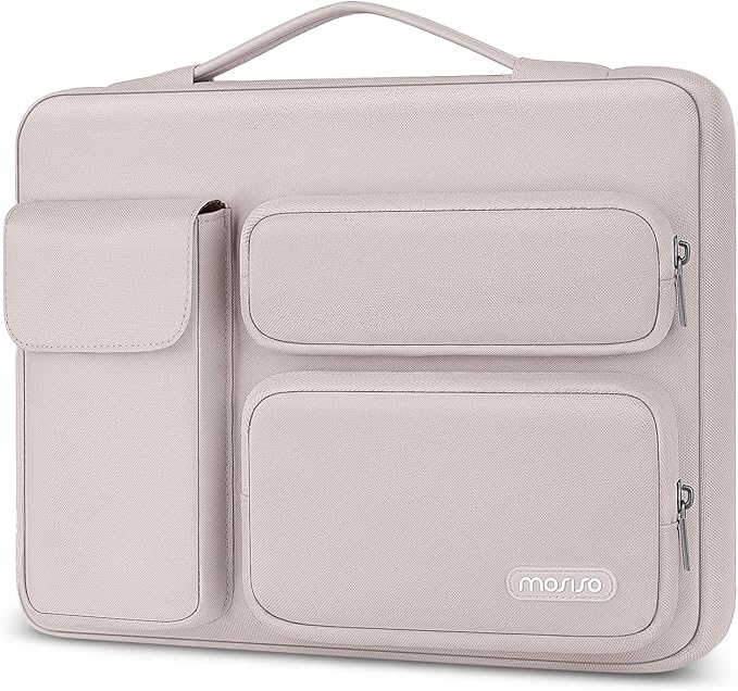 MOSISO 360 Protective Laptop Case 13.3 inch, 13-13.3 inch Laptop Sleeve Compatible with MacBook Air/Pro 13 / Pro 14, HP Dell ASUS Lenovo, Side Open Bag with 2 Raised&1 Flapover Pockets, Stone Gray