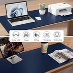 Aothia Leather Desk Pad Protector, Mouse Pad & Office Mat - Non-Slip PU Leather Desk Blotter, Laptop & Writing Pad - Waterproof for Office & Home (Dark Blue, 36" x 17")
