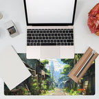 Anime Abandoned Town Desk Mat, Large Gaming Mouse Pad with Non-Slip Base and Stitched Edge, 35.4"x15.7"