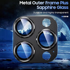 Uyiton Compatible with iPhone 15 Pro/iPhone 15 Pro Max Camera Lens Protector, [Not Easy to Break][Strong Adsorption][Case-Friendly] Metal Tempered Glass Rear Camera Screen Cover - Matte Black