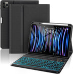OYEEICE Keyboard Case for iPad Pro 12.9 inch (6th, 5th, 4th Gen) & New Air 13 inch M2, 7 Color Backlit Detachable Wireless Keyboard, Auto Sleep/Wake Cover with Pencil Holder (2022 2021 2020) - Black