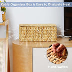 efluky 2 Pack Hand-woven Cable Management Box with Lid, Water Hyacinth Open Slots Cord Box to Hide USB Wire, Power Strip & Charger for Home & Office and Dorm, Natural