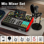 Podcast microphone bundle, live sound card, streaming audio mixer, podcast equipment bundle for PC/mobile live streaming, singing, gaming, soundboard with voice changer and noise reduction function