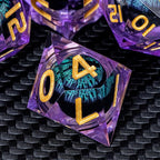 ARUOHHA Dragon Eye DND Dice, Purple Green Resin Sharp Edged Dice Set RPG Role Playing Game, Liquid Core Polyhedral D and D Dice Set D20 D12 D10 D8 D6 D4