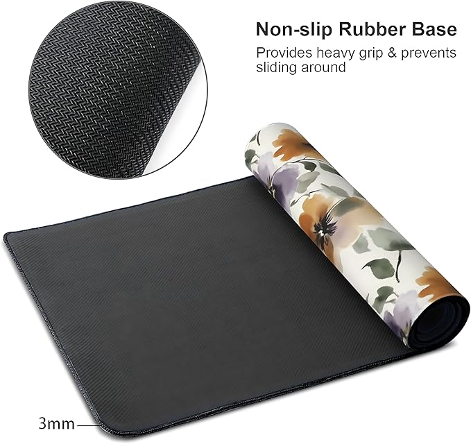 Watercolor Floral Large Mouse Pad,Gaming Keyboard Desk Pad,Extended Mouse Mat Non-Slip Rubber Base with Stitched Edges for Office Game Home XL 31.5"x11.8"