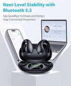 Ultra Open Ear Earbuds - Ergonomic Clip-On Earbuds, Bone Conduction Over-The-Ear Headphones with Waterproof Design and Secure Fit for Small Ears, Obsidian Black