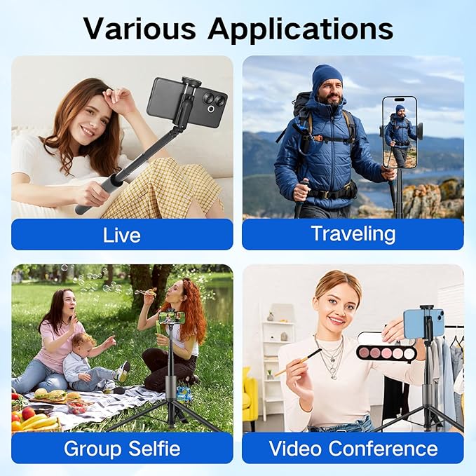 62 inch Automatic Tripod for iPhone, Auto-Open Phone Tripod Stand with Magnetic Smart Remote,Selfie Stick Remote Cell Phone Zoom Lens Size,Travel Selfie Stick for iPhone/Android