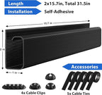 Cable Management Under Desk 31.5in (2X L15.8in) J Channel, ZhiYo Cord Organizer for Desk, Self-Adhesive Cable Organizer, Cord Management Wire Organizers for Cords, Wire Management Cable Raceway Black
