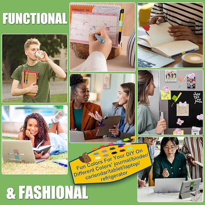 Pen Loop Holder for Notebook 16 Colors Self-Adhesive Stick On Pen Holder with Extra 2 Pens Clips 2 Leather Bookmarks As COMBO for Planner Journal Tablet Clipboards Calendars Bible Campus School Office