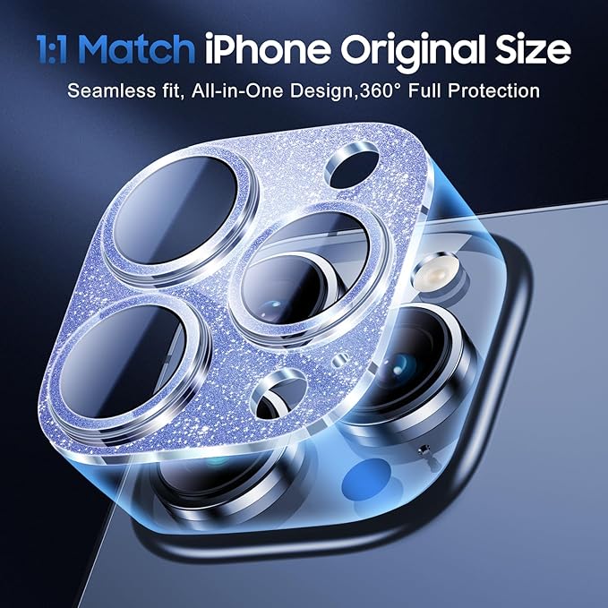 UniqueMe 3 Packs Compatible for iPhone 13 Pro Max/iPhone 13 Pro Camera Lens Protector Acrylic [Not Glass],[Case Friendly][Scratch-Resistant][Night Shooting Mode]-Glitter Blue