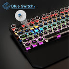 MageGee Typewriter Mechanical Gaming Keyboard, Retro Black Punk Round Keycaps RGB Rainbow Backlit Wired Keyboards for Laptop MAC PC Gamer, with Magnetic Wrist Rest - Blue Switch