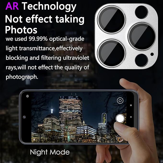 2 Pack Camera Lens Protector for iPhone 13 Pro/iPhone 13 Pro Max,[Not Easy to Breakn ] AR Tempered Glass Strong Adsorption Metal Camera Cover Screen-Silvery