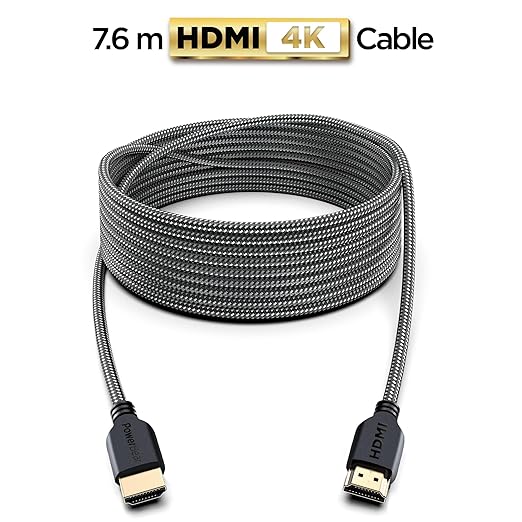 PowerBear 4K HDMI Cable 25 ft | High Speed Hdmi Cables, Braided Nylon & Gold Connectors, 4K @ 60Hz, Ultra HD, 2K, 1080P, ARC & CL3 Rated | for Laptop, Monitor, PS5, PS4, Xbox One, Fire TV, & More