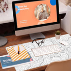 Desk Mat,White Topographic Contour Map Desk Pad,Topographic Contour Large Gaming Mouse Pad for Desk,Extended Big Computer Keyboard Mouse Pad with Non-Slip Base and Stitched Edge,35.4"x15.7"