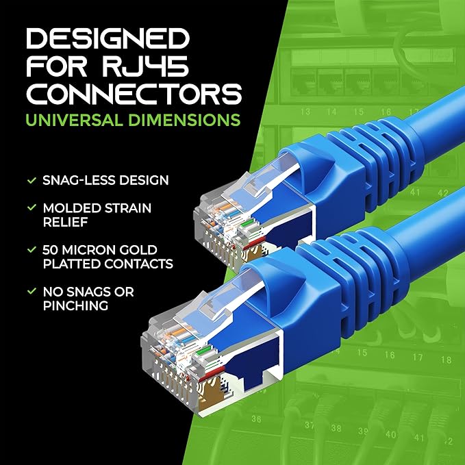 GearIT Cat 6 Ethernet Cable (16-Pack 7 Feet) Cat6 Network Patch, 10Gbps, RJ45, Snagless Cord, Gold-Plated Connectors, Internet for PC, TV, Tablet, Router, Printer, Servers, IT Data Center - Blue
