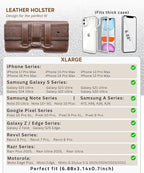 Phone Holster for Men & Women, Horizontal Cell Phone Case, Fits iPhone 17/16/15/14/13/12 Pro Max, Belt Clip/Loop Carrying Phone Pouch Holder, Brown X-Large