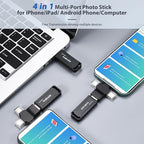 Auto Backup All Devices Photo Stick 128GB Real Capacity, iPhone USB Flash Drive & Backup Storage Memory Stick for Photos, Videos & Contacts, 4-in-1 Thumb Drive for iPhone, iPad, Android, PC, Tablets