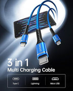 Multi Charging Cable 2Pack 6FT, 3 in 1 Charger Cable Braided Universal Phone Charging Cord with Lightning/Type C/Micro USB Ends, Multiple USB Cable for iPhone/Samsung/Google Cell Phones and More