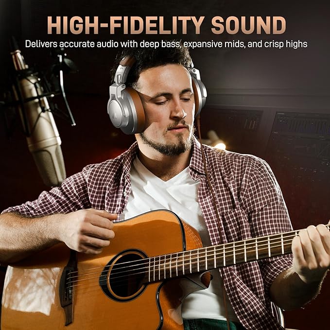 MAONO Professional Studio Monitor & Mixing DJ Headphones - Over Ear Closed Back Stereo Wired Headphones for Guitar AMP, Podcast, Recording, Streaming, PC, Music, Keyboard, MH700 Silver
