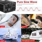 Xijia 2000W Pure sine Wave Power Inverter (Peak Power 4000W) dc 12v to 110v/120V ac 60HZ LCD-Display Bluetooth Remote Control,2 AC Outlets for RV, Camping, Boat,Outdoor