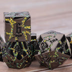 7PCS DND Dice Set,Metalli Crack Stripe Dice Set with Gift BOC,Dungeons and Dragons Polyhedral Metal Dice for RPG Board Games (Black Nickel Yellow)