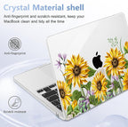 Case for MacBook Air 15 Inch 2025 2024 2023 Release M4 A3241 M3 A3114 M2 A2941, Hard Shell with Screen Protector & Keyboard Cover, Compatible with Touch ID, Sunflowers