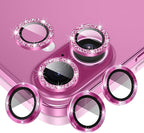 AGVEE 3+3 6 Pack for iPhone 16 6.1" / 16 Plus 6.7" Camera Lens Cover Protector, Bling Glitter & CD-Textured Metal Ring 9H Tempered HD Glass Camera Cover Protector Film, Glitter-Rose