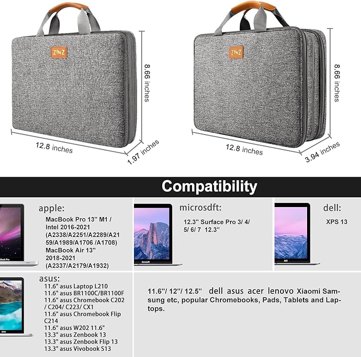 ZINZ Laptop Case Computer Sleeve Briefcase with Multi-pockets for 11.6 12.9 13 13.3 14 15 15.6 16 inch Notebooks
