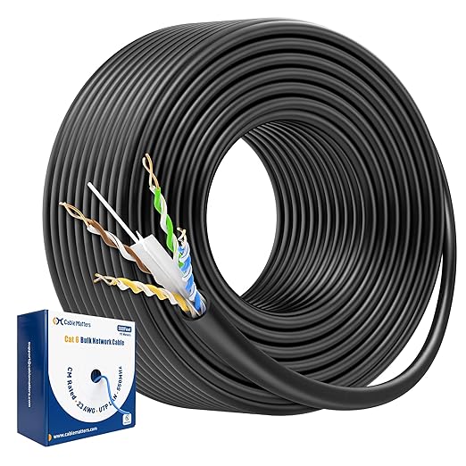 Cable Matters [UL Listed] 10Gbps in-Wall Riser Rated (CMR) 23AWG Bare Copper Cat6 Ethernet Cable - 300ft, Cat 6 Ethernet Cable Spool, Cat 6 Cord Bulk, Black