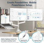 AVLT Dual 57 Inch Heavy Duty Stacking Monitor Arm Pole Top Mount With USB-C USB-A Ports-White, Height Adjustable, Easy Install Top C-Clamp/Grommet With Reinforcement Plates, VESA Compatible 200/100/75