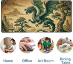 Vintage-Style Dragon Gaming Mouse Pad 3mm Thick Stitched Edge Waterproof Non-Slip Large Computer Keyboard Mouse Mat,Suitable for Office Entertainment Decorative Desk Pad 35.4 x 15.7 Inches