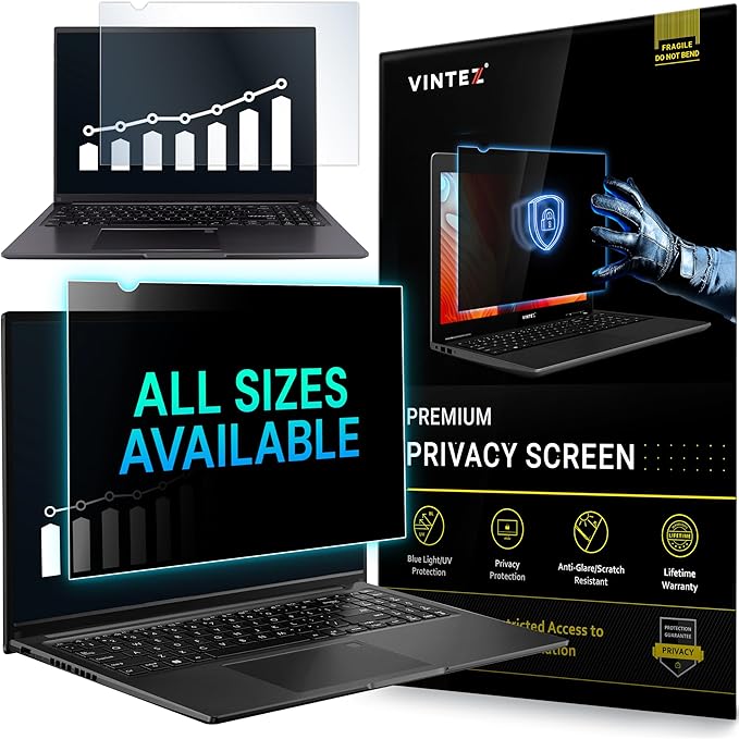 VINTEZ 14 Inch 16:10 Privacy Screen for Computer Monitor and Laptop - Anti Glare Protector Film Blue Light Filter Eye Protection - Computer Screen Privacy Shield, [1 Pack]