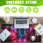Desk Mat,Japanese Anime Neon Street Desk Pad,Anime City Large Gaming Mouse Pad for Desk,Extended Big Computer Keyboard Mouse Pad with Non-Slip Base and Stitched Edge,35.4"x15.7"
